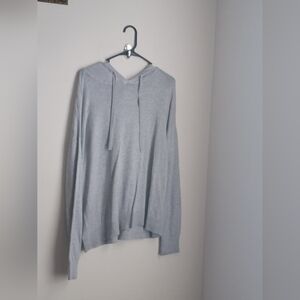 Cashmere Blend Sweater Women L Gray Hooded Soft Versatile Office Elegant Preppy